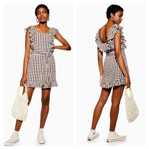 Topshop NWT Brown Gingham Ruffle Mini Dress